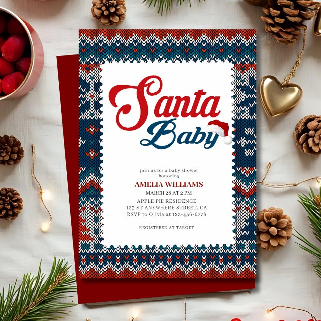 Convite Chá de Bebê do Papai Noel Vermelho Fofo para Bebê  (Criador carregado)