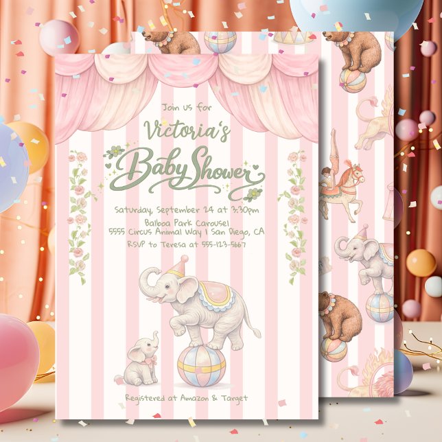 Convite Chá de Bebê do Pastel Circus Baby (Criador carregado)