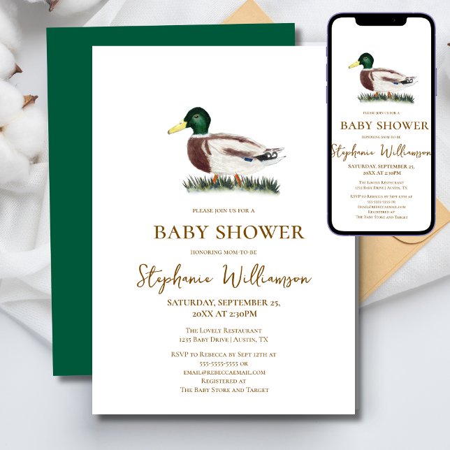 Convite Chá de Bebê do Pato Mallard (Criador carregado)