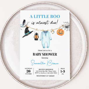 Convite Chá de Bebê do Pequeno Boo Azul de Halloween