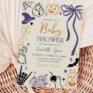 Convite Chá de Bebê do Pequeno Boo de Halloween Desenhado