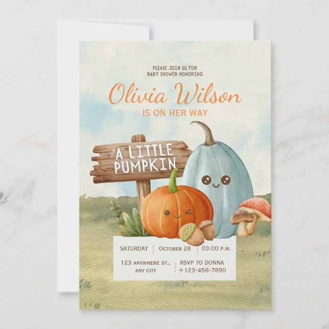 Convite Chá de Bebê do Pequeno Boo no Halloween com Abóbor (Frente)