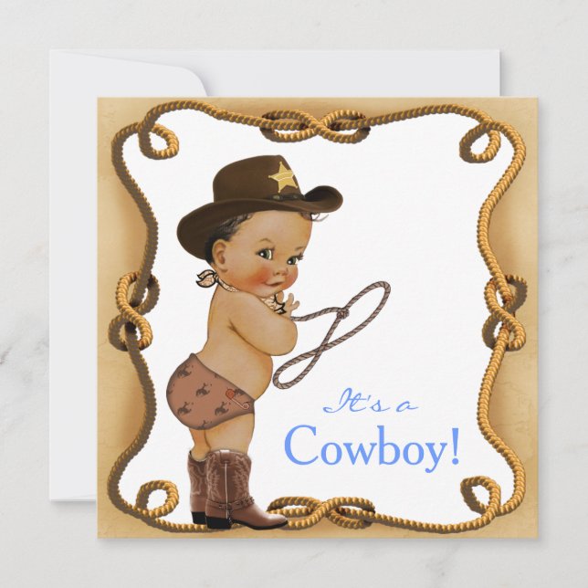 Convite Chá de Bebê do Pequeno Cowboy Étnico (Frente)