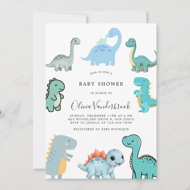 Convite Chá de Bebê do Pequeno Dinossauro Fofo (Frente)