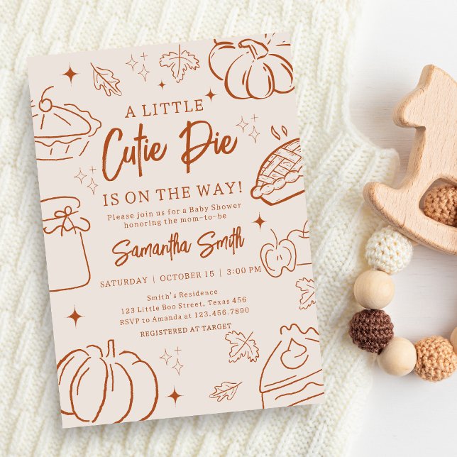 Convite Chá de Bebê do Pequeno Doce Outono (Hand Drawn Little Cutie Pie Baby Shower Invitation )