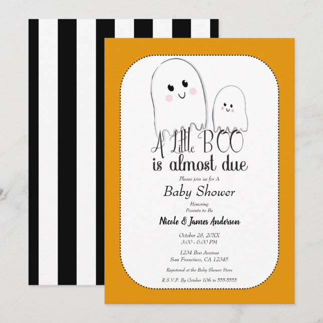 Convite Chá de Bebê do Pequeno Fantasma de Halloween BOO (Frente/Verso)