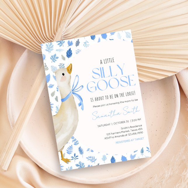 Convite Chá de Bebê do Pequeno Ganso Bobo Azul (Blue Little Silly Goose Baby Shower Invitation)