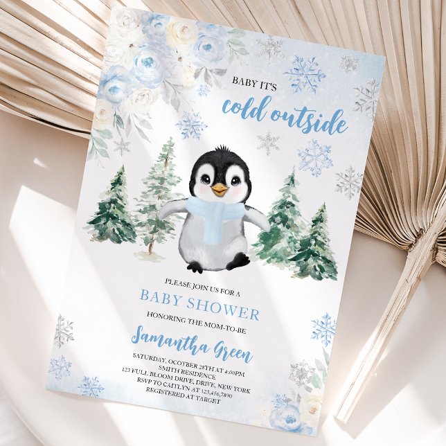 Convite Chá de Bebê do Pinguim de Inverno Azul (Criador carregado)