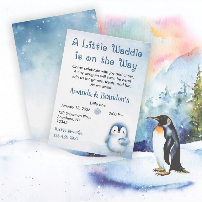Convite Chá de Bebê do Pingüim Fofo (Criador carregado)