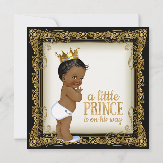 Convite Chá de Bebê do Príncipe Afro-Americano (Frente)