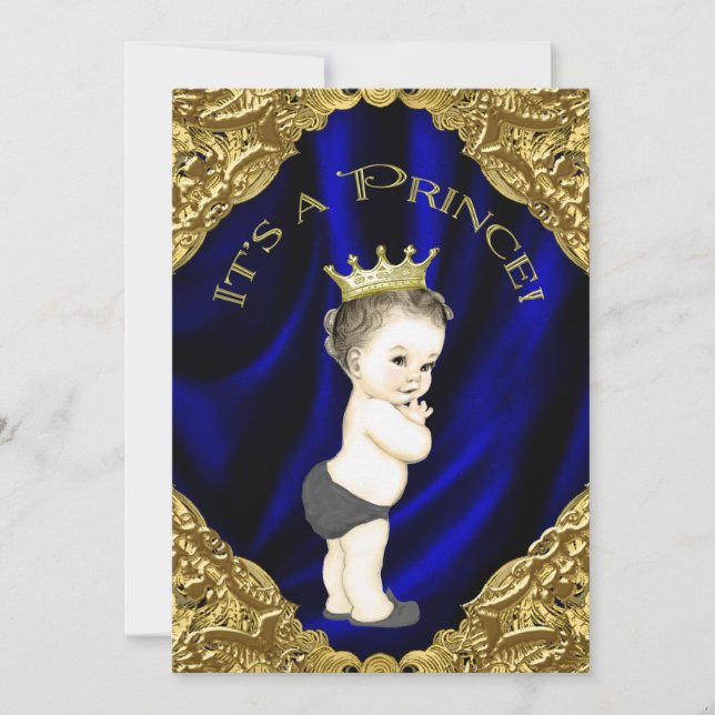 Convite Chá de Bebê do Príncipe Azul e Dourado (Frente)