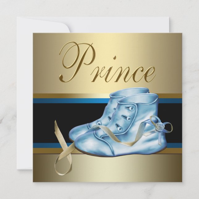 Convite Chá de Bebê do Príncipe Azul e Dourado (Frente)