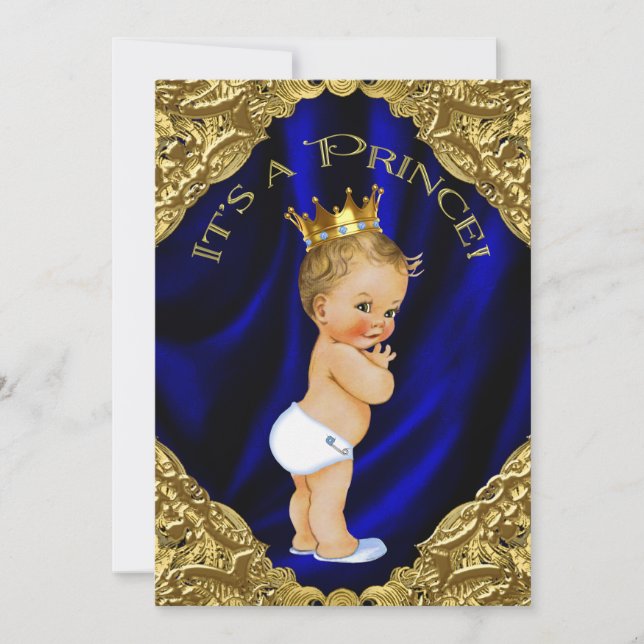 Convite Chá de Bebê do Príncipe Azul e Dourado (Frente)