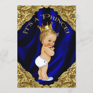 Convite Chá de Bebê do Príncipe Azul e Dourado