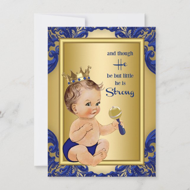 Convite Chá de Bebê do Príncipe Azul Real Dourado (Frente)