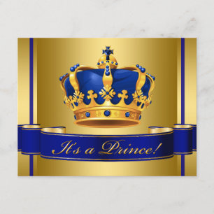 Convite Chá de Bebê do Príncipe Coroa Azul Real e Dourado