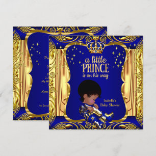 Convite Chá de Bebê do Príncipe Elegante Azul Ouro Étnico