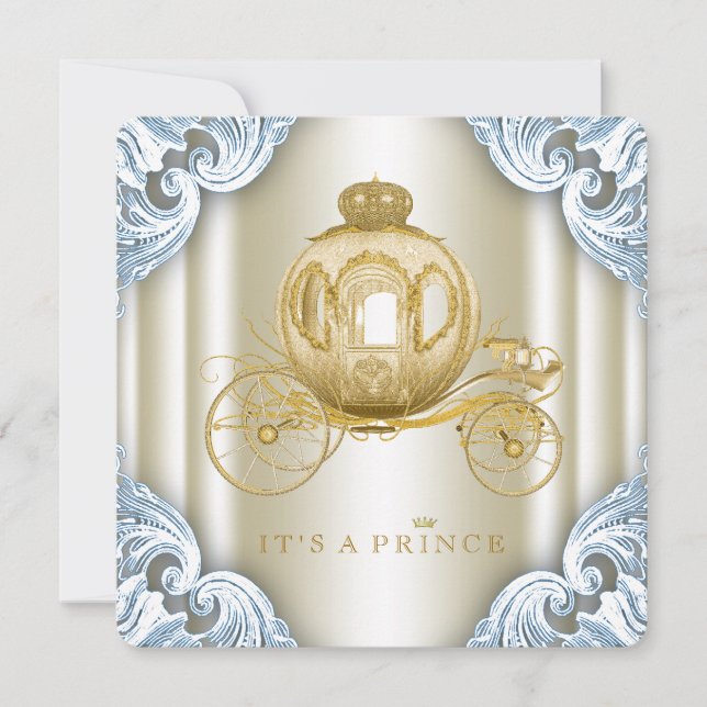 Convite Chá de Bebê do Príncipe em Azul e Dourado (Frente)
