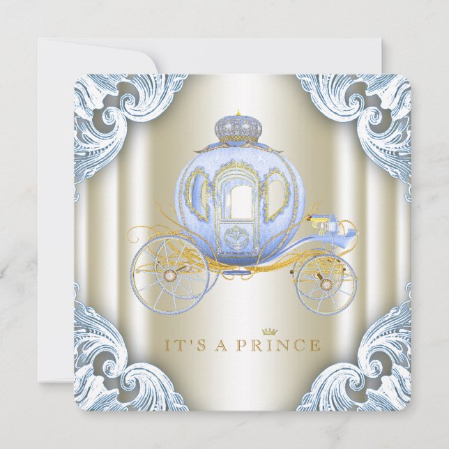Convite Chá de Bebê do Príncipe em Azul e Dourado (Frente)