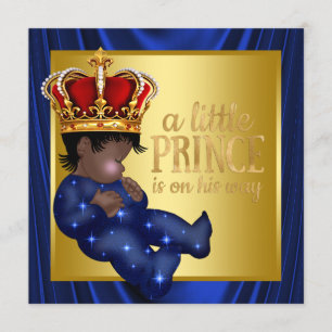 Convite Chá de Bebê do Príncipe Étnico Coroa Azul Real