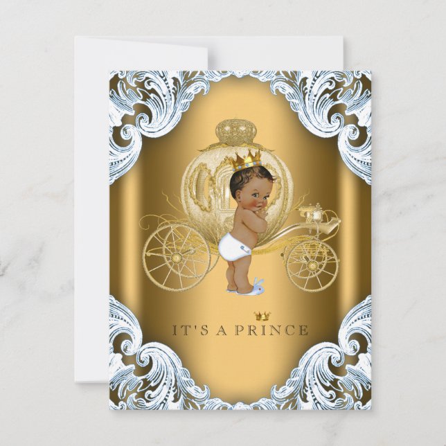 Convite Chá de Bebê do Príncipe Étnico em Azul e Dourado (Frente)