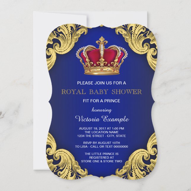 Convite Chá de Bebê do Príncipe Fancy Royal (Verso)