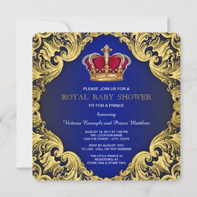 Convite Chá de Bebê do Príncipe Fancy Royal (Verso)