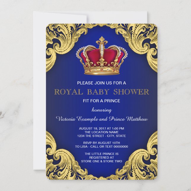 Convite Chá de Bebê do Príncipe Fancy Royal (Verso)