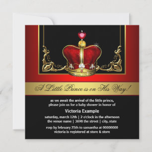 Convite Chá de Bebê do Príncipe Vermelho e Dourado Elegant