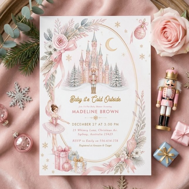 Convite Chá de Bebê do Quebra-Nozes Rosa Bebê Sugar Plum (Criador carregado)