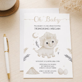Convite Chá de Bebê do Triceratops Neutro Adorável
