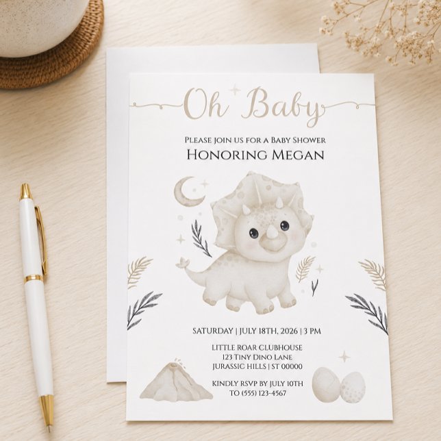 Convite Chá de Bebê do Triceratops Neutro Adorável (Criador carregado)
