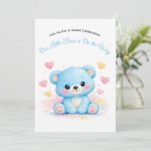 Convite Chá de Bebê do Ursinho Azul Fofo Menino Pastel
