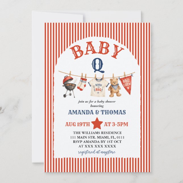 Convite Chá de Bebê do Ursinho Burger Baby-Q (Frente)