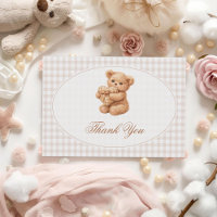 Chá de Bebê do Ursinho de Gingham Marrom Coraçãozi