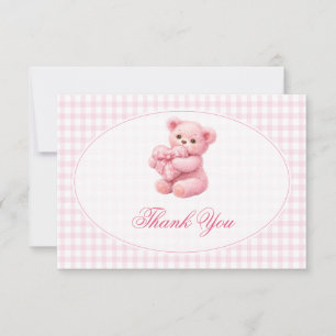Convite Chá de Bebê do Ursinho de Gingham Rosa Pequeno Cor