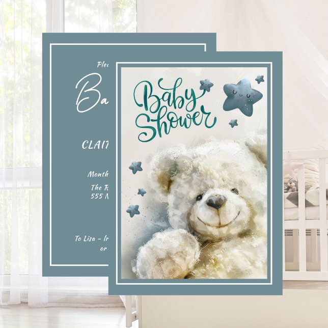 Convite Chá de Bebê do Ursinho de Pelúcia Fofo (Cute Teddy Bear Baby Shower Invitation)