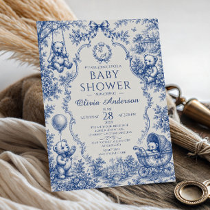 Convite Chá de Bebê do Ursinho de Toile Azul