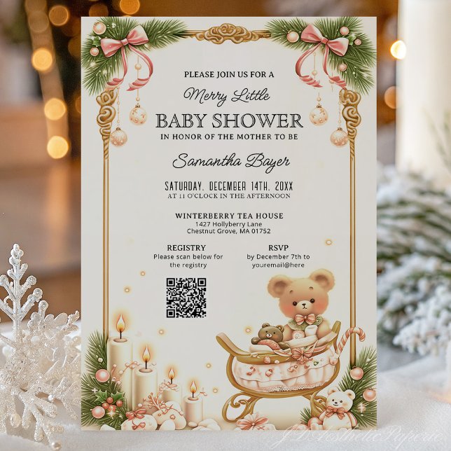 Convite Chá de Bebê do Ursinho e Fitas de Natal (Criador carregado)