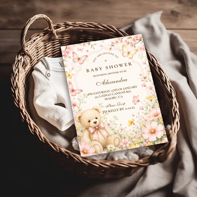 Convite Chá de Bebê do Ursinho Floral Caprichoso (Criador carregado)