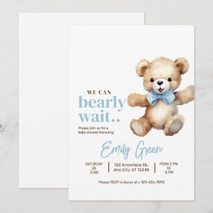Convite Chá de Bebê do Ursinho, Mal Podemos Esperar Menino