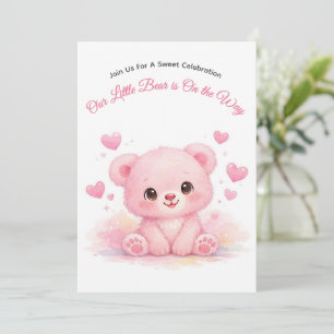 Convite Chá de Bebê do Ursinho Rosa Fofinho Menina Pastel