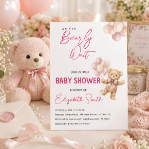 Convite Chá de Bebê do Ursinho Rosa Personalizado