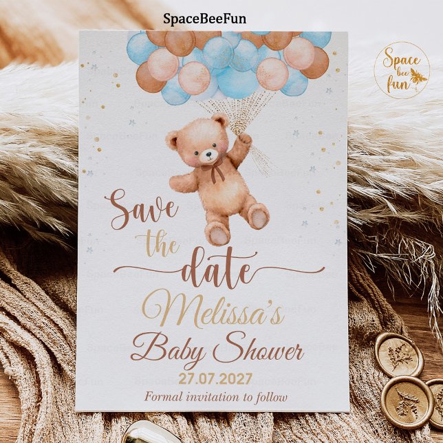 Convite Chá de Bebê do Ursinho Salve a data Mal podemos es (teddy bear baby shower boy,save the date,baby shower bear 
invitation,boho bohemian bear,we can bear)