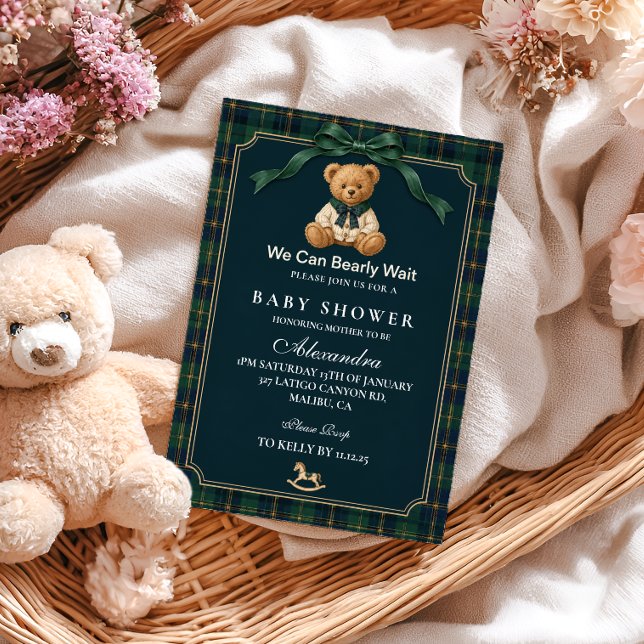 Convite Chá de Bebê do Ursinho Tartan (Criador carregado)
