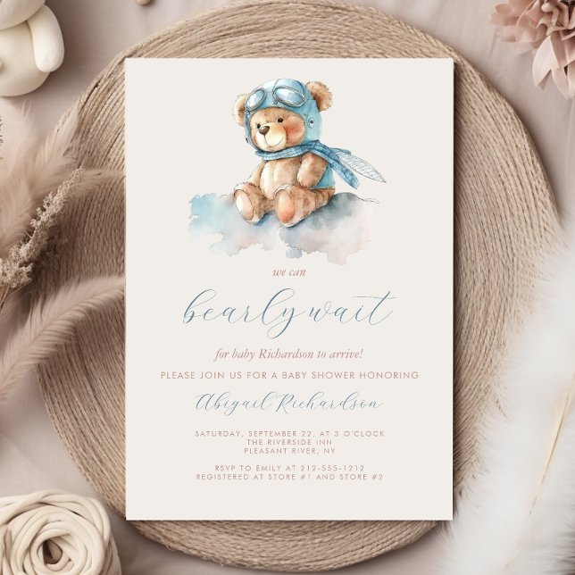Convite Chá de Bebê do Ursinho Teddy Azul Adorável em Aqua (Criador carregado)
