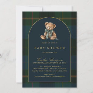 Convite Chá de Bebê do Ursinho Teddy Clássico Xadrez Verde
