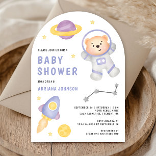 Convite Chá de Bebê do Ursinho Teddy no Espaço Sideral Ast
