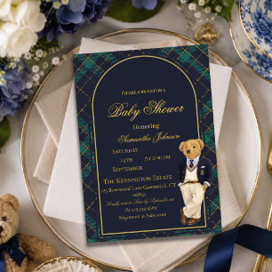 Convite Chá de Bebê do Ursinho Teddy Préppy de Família Tra