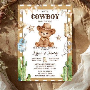 Convite Chá de Bebê do Ursinho Um Pequeno Cowboy Está a Ca